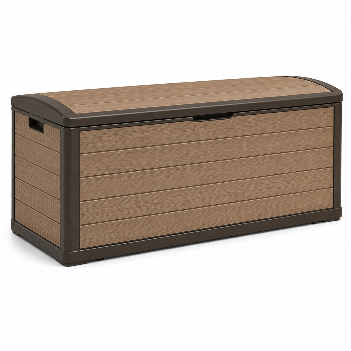 Wetterfeste Garten-Aufbewahrungsbox aus Kunststoff in Braun/Dunkelbraun, 120 × 56 × 63 cm