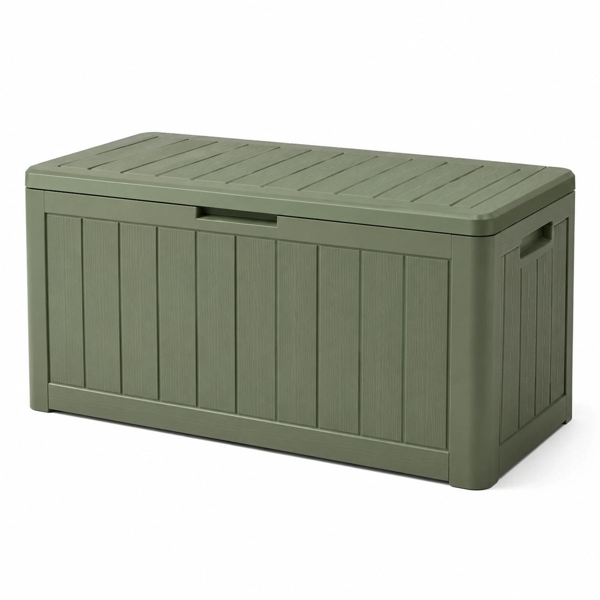 Grüne Kunststoff-Aufbewahrungsbox für den Außenbereich mit Klappdeckel, 120 × 55 × 63 cm