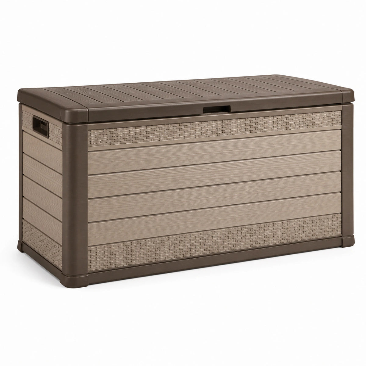 Kunststoff-Aufbewahrungsbox Taupe/Braun, 120 × 56 × 63 cm, mit Klappdeckel
