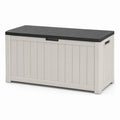 Aufbewahrungstruhe für den Außenbereich aus Kunststoff, Beige/Schwarz, 120 × 56 × 63 cm