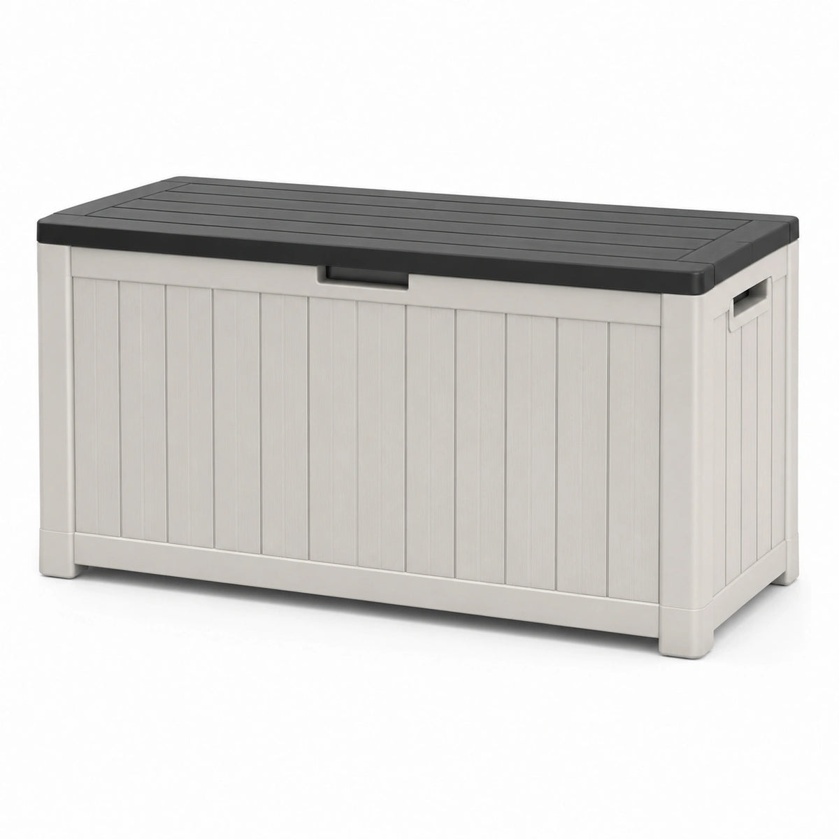 Aufbewahrungstruhe für den Außenbereich aus Kunststoff, Beige/Schwarz, 120 × 56 × 63 cm