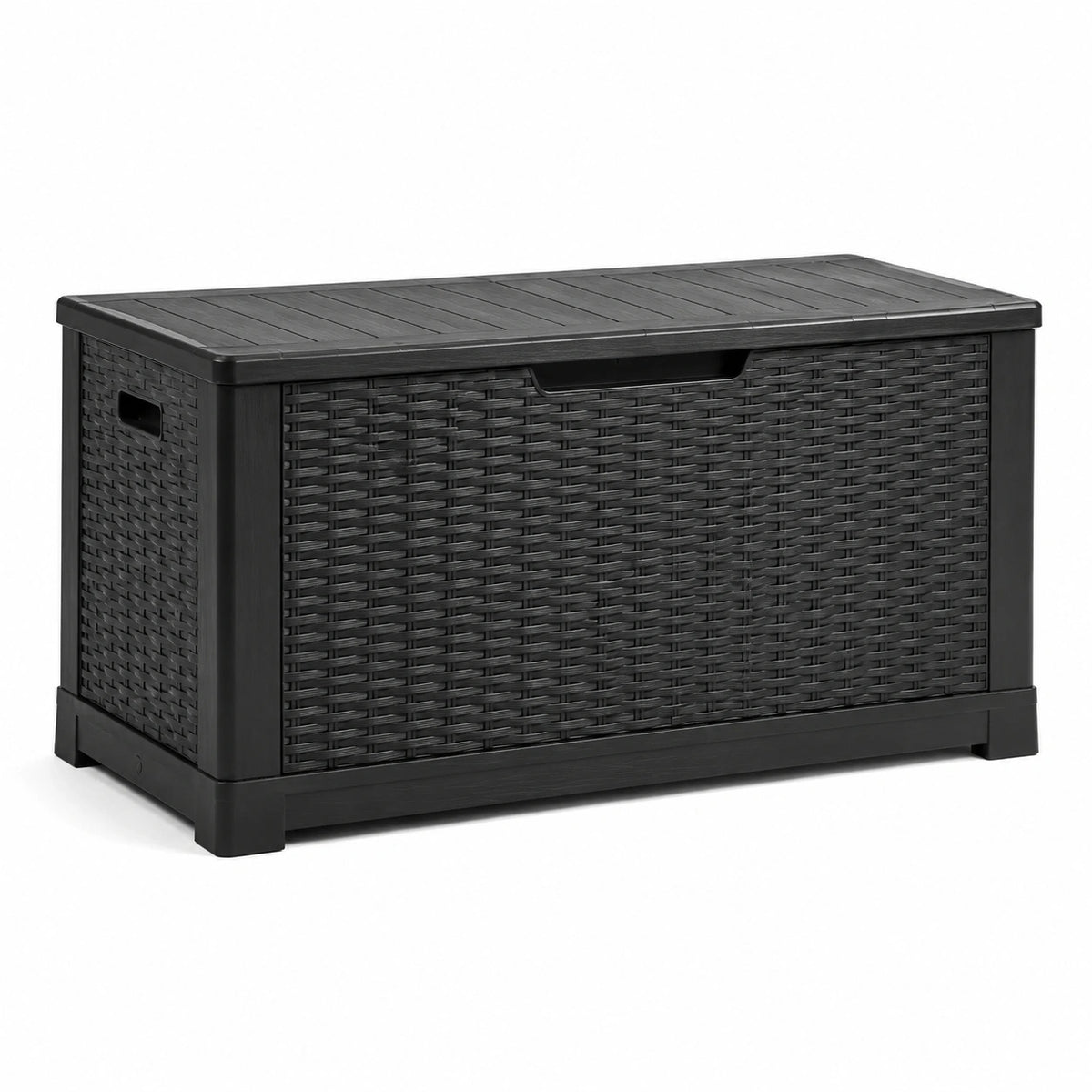 Garten-Aufbewahrungsbox aus Kunststoff in Flechtoptik, Schwarz, 120 × 55 × 60 cm