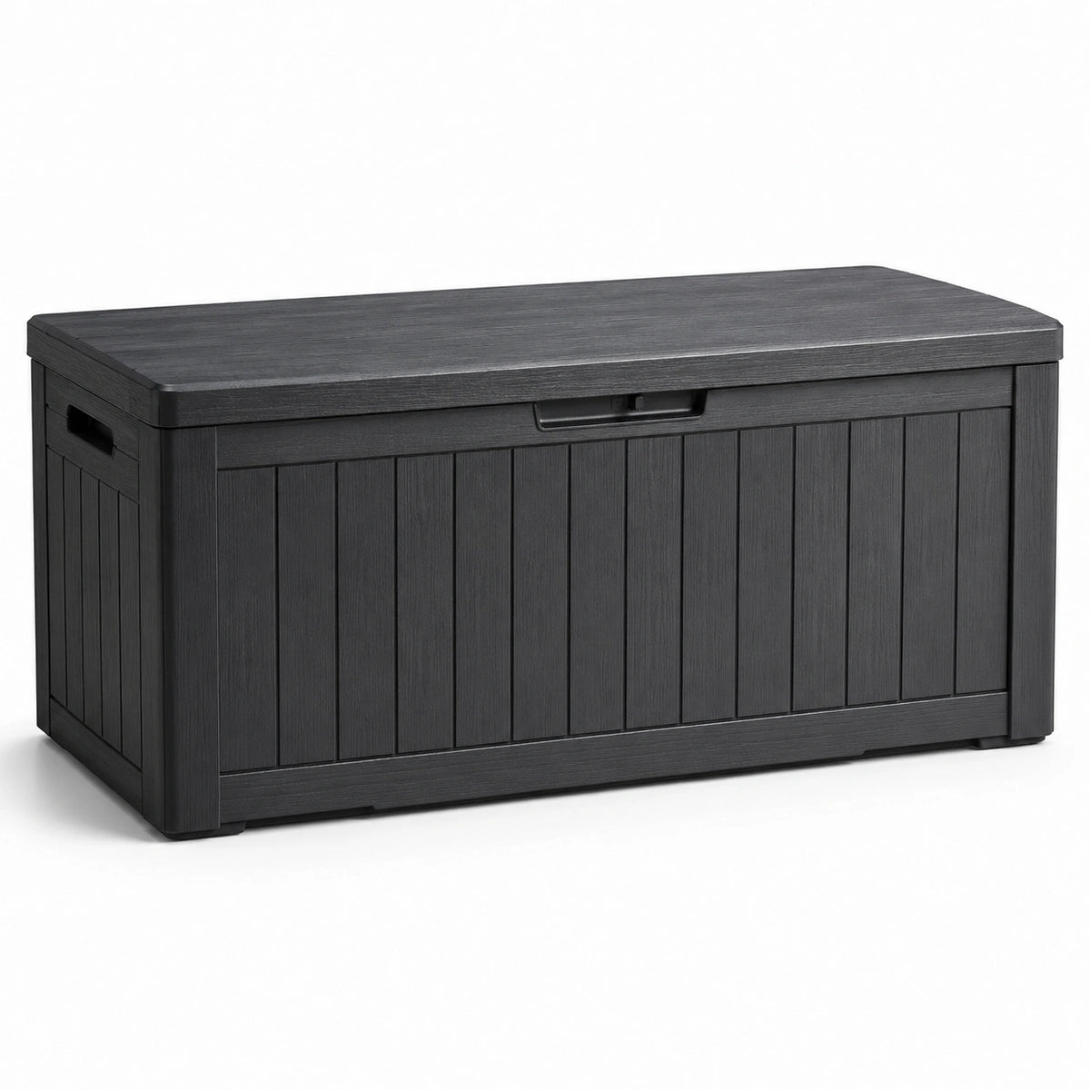 Garten-Aufbewahrungsbox aus Kunststoff in Anthrazit-Holzoptik, 120 × 55 × 60 cm