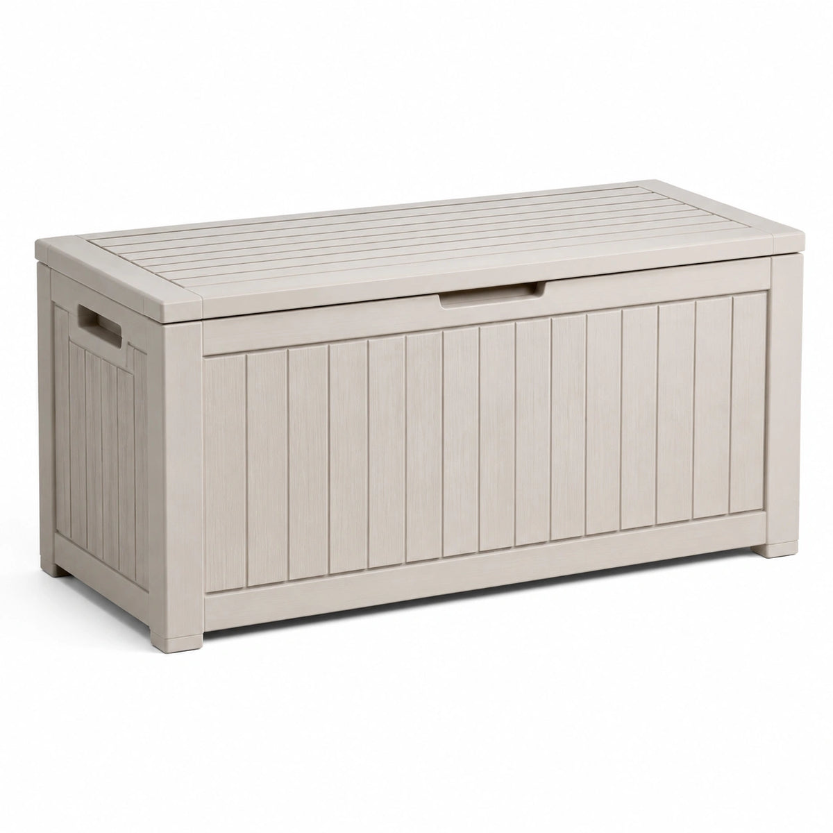 Kunststoff-Aufbewahrungsbox für den Außenbereich mit Klappdeckel, Beige, 120 × 55 × 60 cm