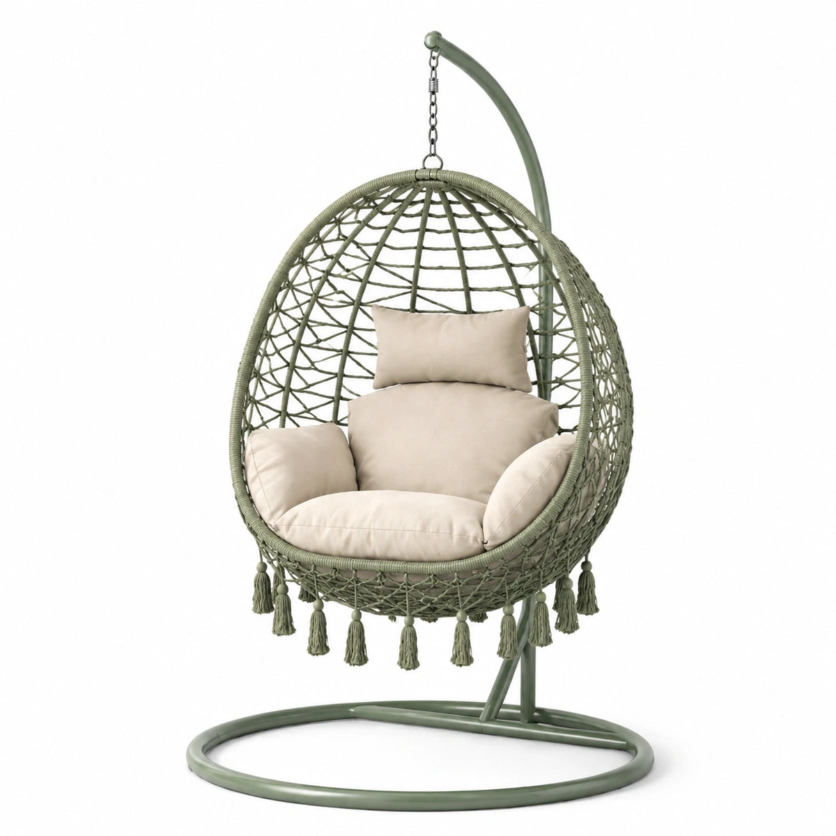 Boho-Hängesessel mit Standfuß, 105 × 195 cm, Grün/Beige