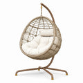 Hängesessel mit Gestell, Geflecht und Polstern, 110 × 110 × 195 cm, Beige/Braun/Weiß