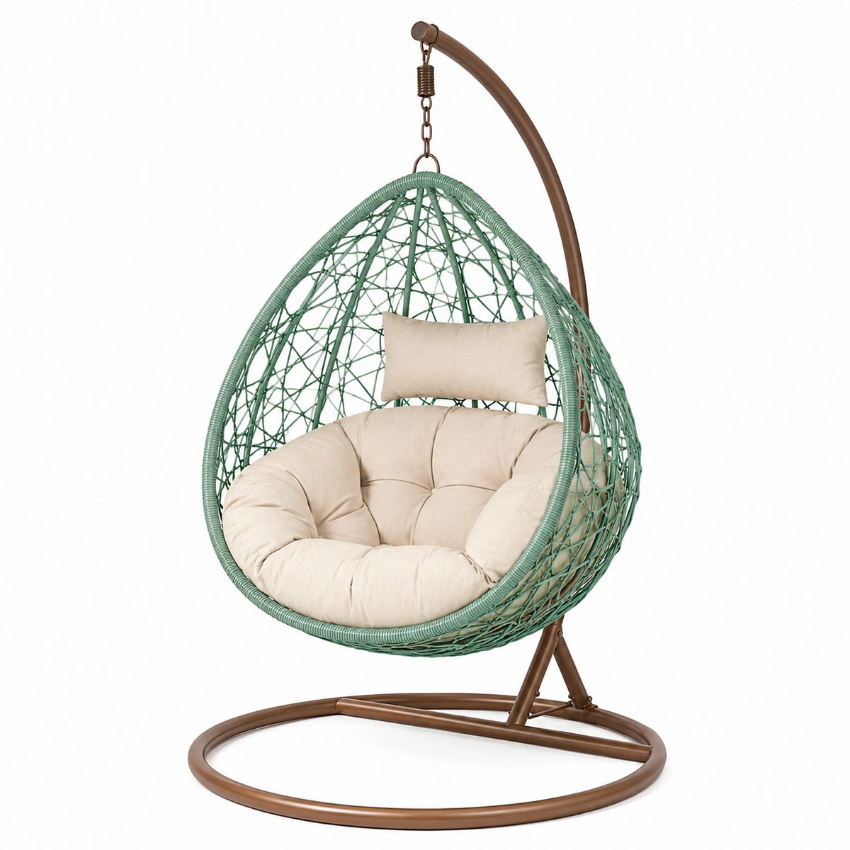 Hängesessel mit Gestell, 105 × 105 × 195 cm, Grün/Braun/Beige