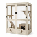 Katzengehege aus Holz und Metallgitter, 110 × 60 × 180 cm, Beige/Schwarz, mit Kletterebenen und Ruhebox