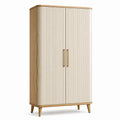 Kleiderschrank 100 × 55 × 190 cm in Naturholz, Weiß und Gold mit 2 geriffelten Türen