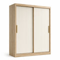 Kleiderschrank 120 x 60 x 200 cm in Eichenoptik, Creme und Gold mit 2 geriffelten Schiebetüren