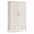 Kleiderschrank 100 × 55 × 190 cm in Cremeweiß mit goldfarbenen Griffen, 2 Türen und 1 Schublade