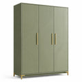 Moderner Kleiderschrank 120 × 55 × 190 cm in Salbeigrün mit 3 Türen und goldfarbenen Griffen