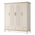 Kleiderschrank 180 × 55 × 200 cm aus Holzwerkstoff in Cremeweiß/Gold mit 4 Türen und 3 Schubladen