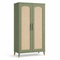 Zweitüriger Retro-Kleiderschrank 90 × 50 × 180 cm Olivgrün mit Rattangeflecht
