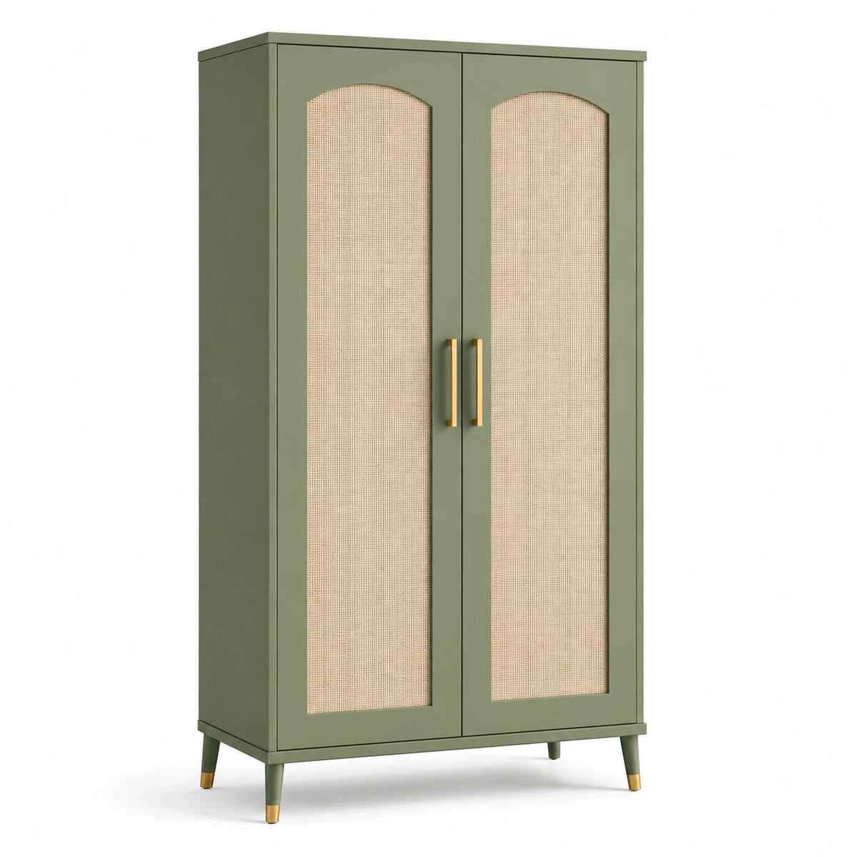 Zweitüriger Retro-Kleiderschrank 90 × 50 × 180 cm Olivgrün mit Rattangeflecht