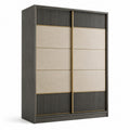 Moderner Kleiderschrank mit 2 Schiebetüren, Schwarz/Beige/Gold, 200 × 60 × 220 cm