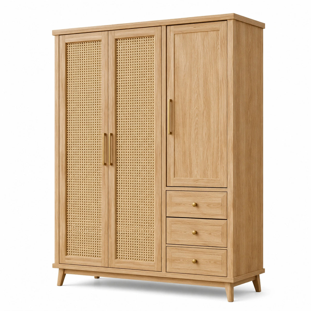 Kleiderschrank im Retro-Stil mit Rattangeflecht, 120 × 55 × 190 cm, Naturholz/Beige