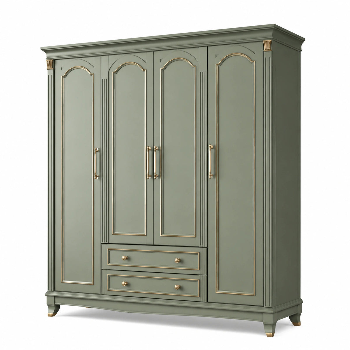 Klassischer Kleiderschrank, 200 × 60 × 220 cm, Olivgrün mit Goldakzenten