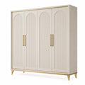 Kleiderschrank 200 × 60 × 200 cm in Cremeweiß/Gold, 4 Türen, moderner Stil