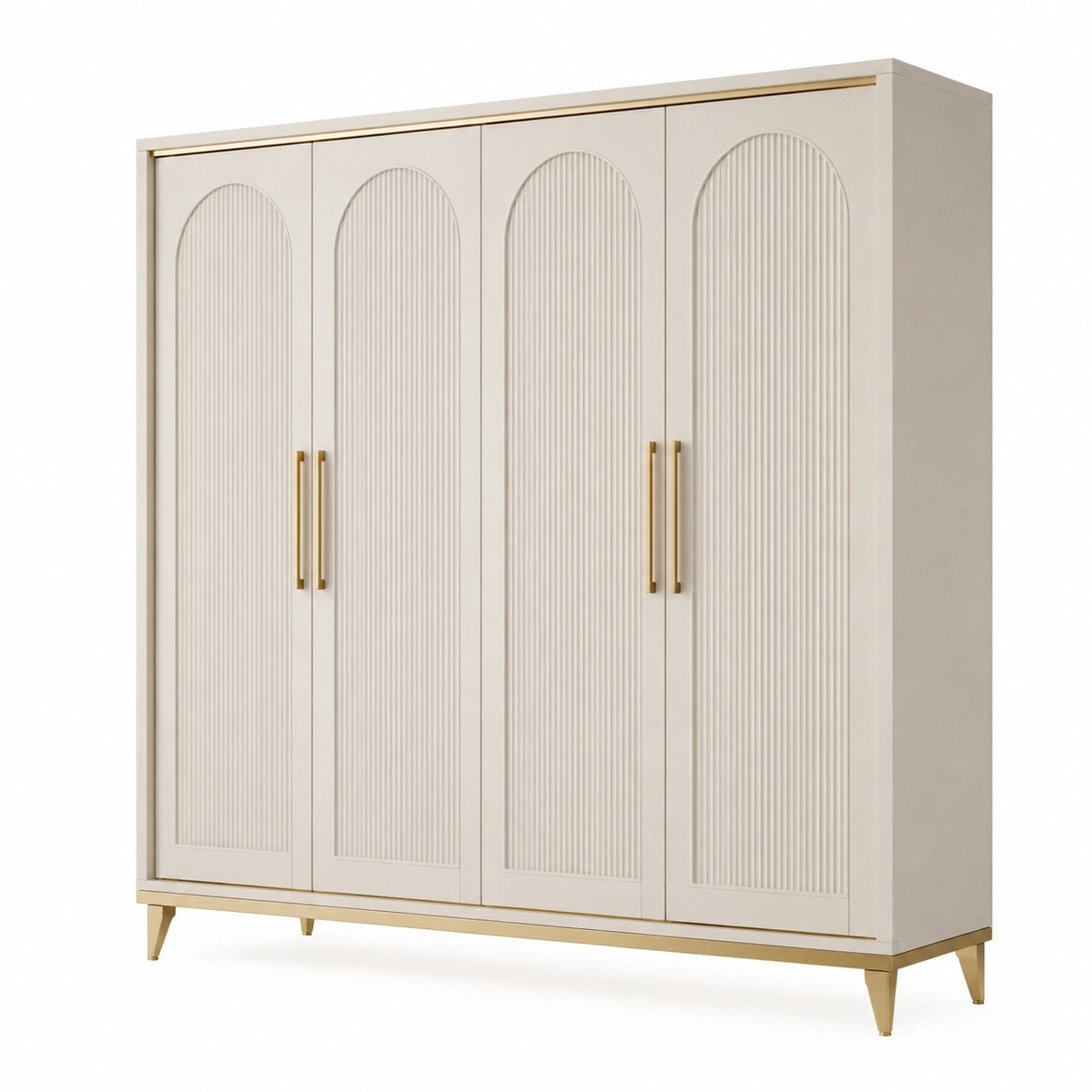 Kleiderschrank 200 × 60 × 200 cm in Cremeweiß/Gold, 4 Türen, moderner Stil