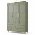 Kleiderschrank 120 × 50 × 200 cm in Grün mit Goldakzenten, 3 Türen und 3 Schubladen
