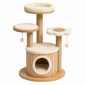 Kratzbaum 60 x 60 x 130 cm aus Holz, Sisal und Plüsch in Beige/Naturholz mit Höhle und Liegeflächen