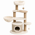 Katzenbaum 60 x 50 x 145 cm Beige/Creme mit Sisal-Kratzstämmen, Höhle und Hängemulde
