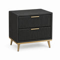 Nachttisch 60 × 45 × 65 cm in Schwarz und Goldfarben mit 2 geriffelten Schubladen