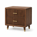 Nachttisch im Retro-Stil mit 2 Schubladen, Holz/Metall, 60 × 45 × 65 cm, Walnussbraun/Gold