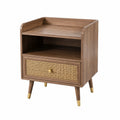 Nachttisch aus Holzwerkstoff 45 × 40 × 65 cm Braun mit Rattangeflecht, Ablage und Schublade