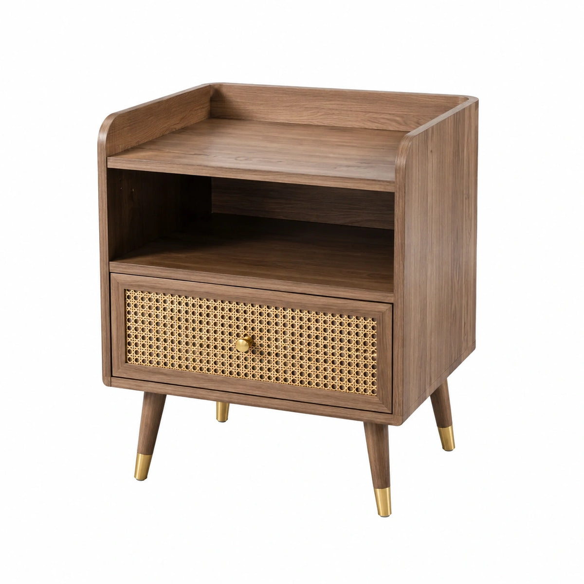 Nachttisch aus Holzwerkstoff 45 × 40 × 65 cm Braun mit Rattangeflecht, Ablage und Schublade
