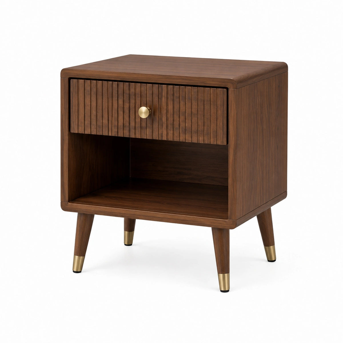 Nachttisch im Retro-Stil, 50 × 40 × 60 cm, Walnussbraun/Gold, mit Schublade und offenem Fach